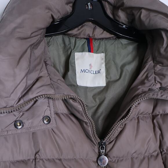 MONCLER Flamme Giubbotto Long Down Jacket Taupe Parka Stowable Hood Women's 3/L - Picture 12 of 16
